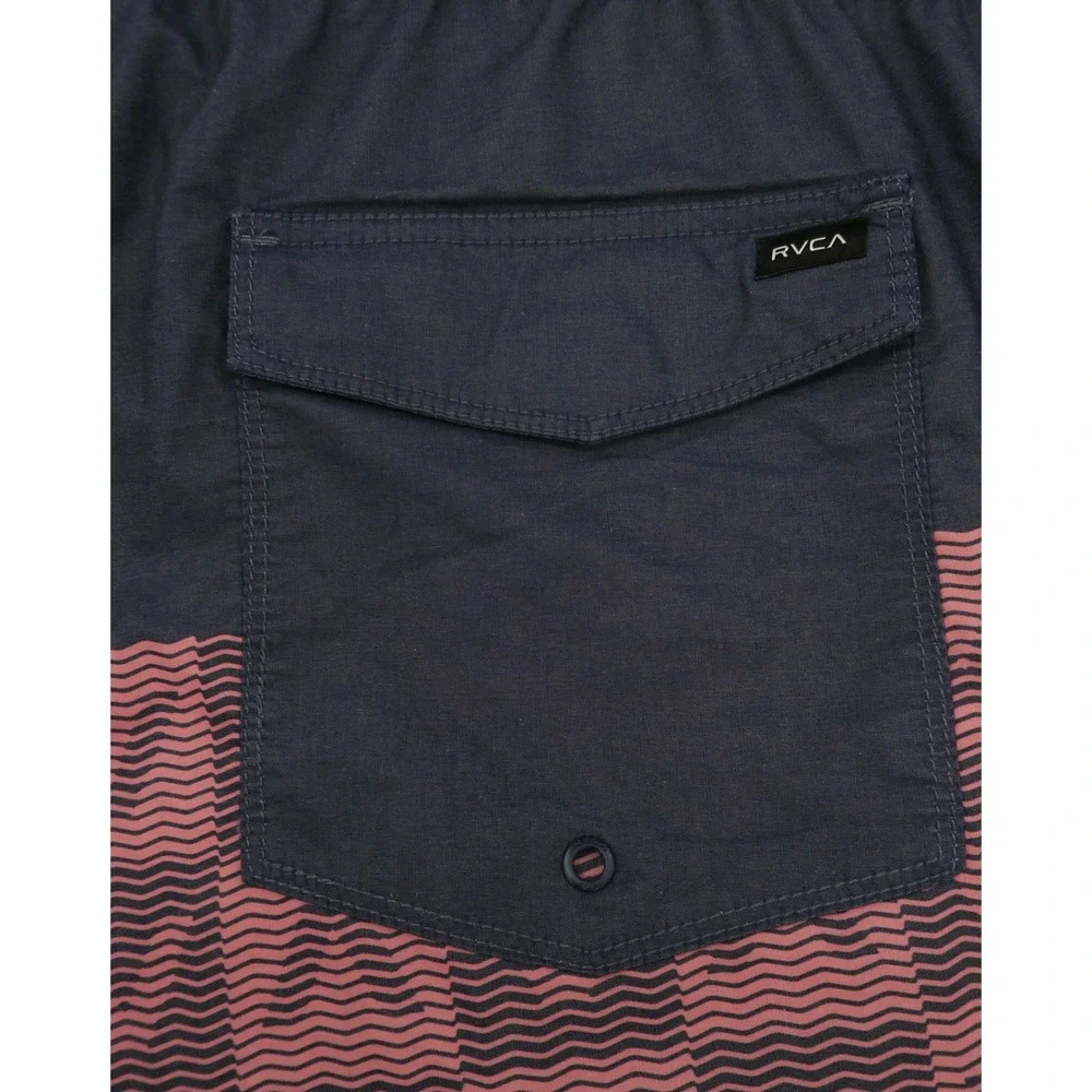RVCA Men Navy Blue Pink Geometric Wave Boardshorts Swim Trunks XL 17 Inch Length